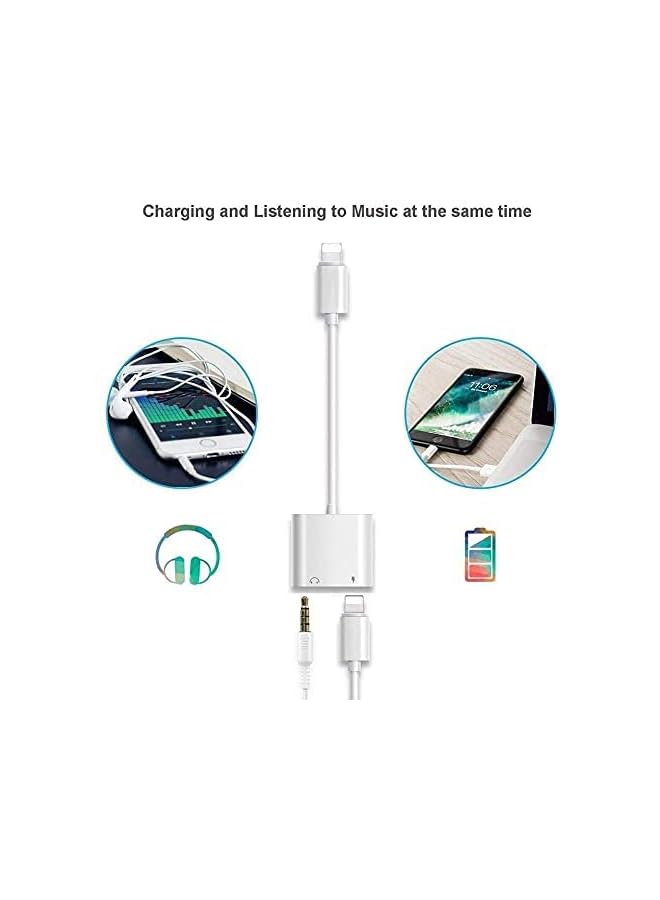 KASTWAVE For Iphone Headphones Adapter And Splitter 2 In 1 Dual Lightning Charger Cable Aux Audio Adapter Converter For Iphone 14 13 12 11 Xs Xr X 8 Ipad Support Calling Charging Music Control White  - Image 3