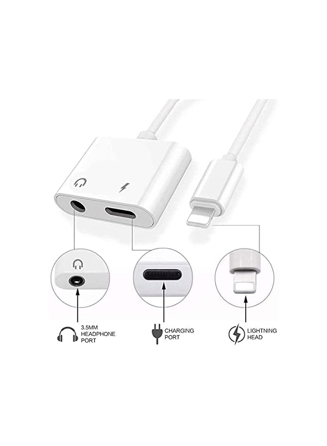 KASTWAVE For Iphone Headphones Adapter And Splitter 2 In 1 Dual Lightning Charger Cable Aux Audio Adapter Converter For Iphone 14 13 12 11 Xs Xr X 8 Ipad Support Calling Charging Music Control White  - Image 2