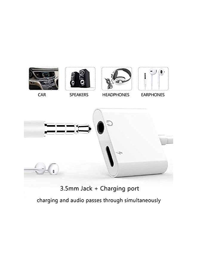 KASTWAVE For Iphone Headphones Adapter And Splitter 2 In 1 Dual Lightning Charger Cable Aux Audio Adapter Converter For Iphone 14 13 12 11 Xs Xr X 8 Ipad Support Calling Charging Music Control White  - Image 4