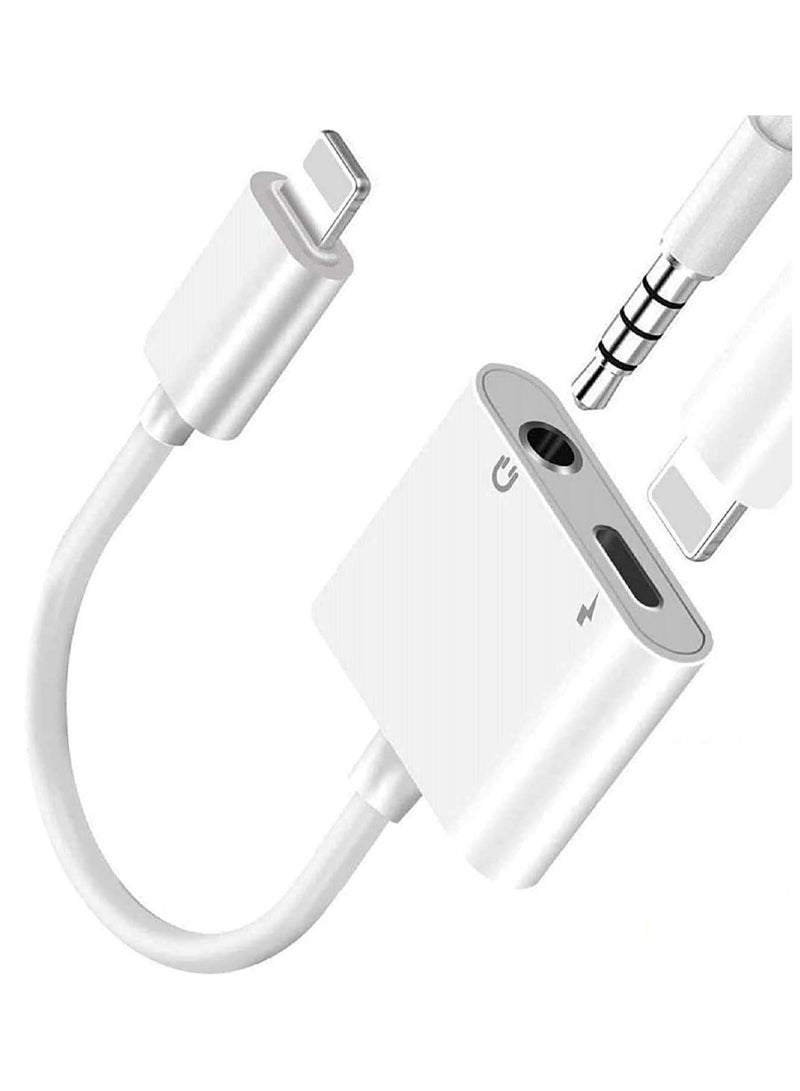 KASTWAVE For Iphone Headphones Adapter And Splitter 2 In 1 Dual Lightning Charger Cable Aux Audio Adapter Converter For Iphone 14 13 12 11 Xs Xr X 8 Ipad Support Calling Charging Music Control White  - Image 1