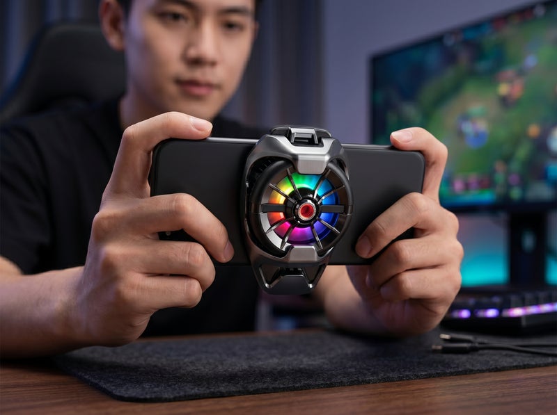 Memo Black Smartphone Cooler Model DL22 with RGB Fan & Adjustable Design for Gaming & Live Streaming Cooling - Image 2