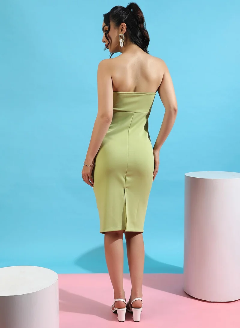 PINACOLADA  Women's Sage Green Organza-Detailed Off-Shoulder Dress for Women | Best Price UAE