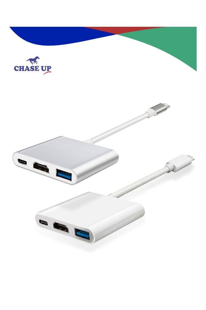 Chase Up HDMI 4K USB C (Type C) to HDMI 4K with USB 3.0 Port and USB C Charging Port Adapter (Silver) - Image 1