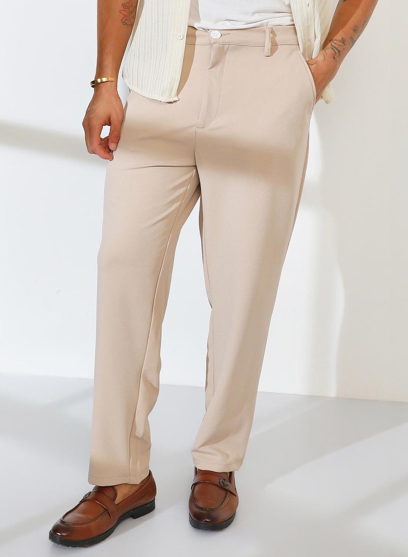 Campus Sutra Men's Khaki Brown Straight-Fit Tailored Trousers  - Image 1