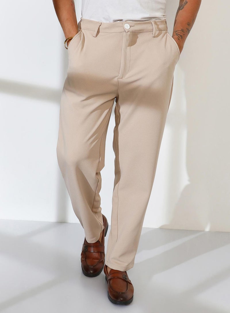 Campus Sutra Men's Khaki Brown Straight-Fit Tailored Trousers  - Image 2