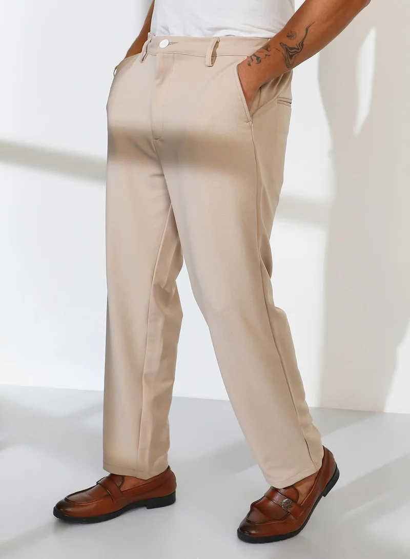 Campus Sutra Men's Khaki Brown Straight-Fit Tailored Trousers