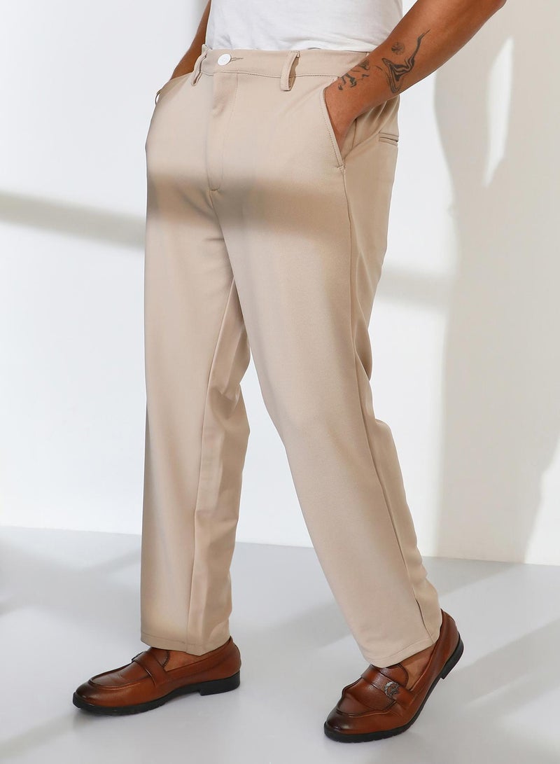 Campus Sutra Men's Khaki Brown Straight-Fit Tailored Trousers  - Image 3