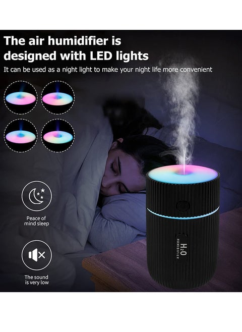USB Charging Portable Air Humidifier With LED Night Lamp 220ml Black