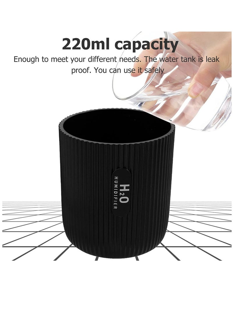 USB Charging Portable Air Humidifier With LED Night Lamp 220ml Black
