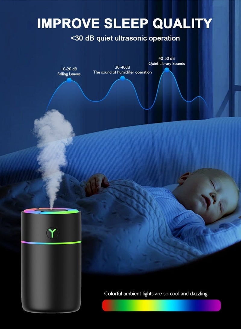 HomarKet USB Charging Portable Air Humidifier With LED Night Lamp 220ml Black - Image 3