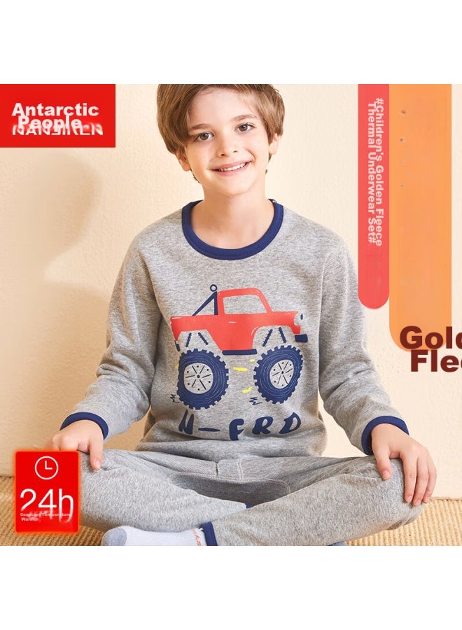Nanjiren Nanjiren [school Uniform Essential] Children's Thermal Underwear, Boys' Winter Fleece-lined Thickened Undershirt And Pants, Pajama Set  - Image 3