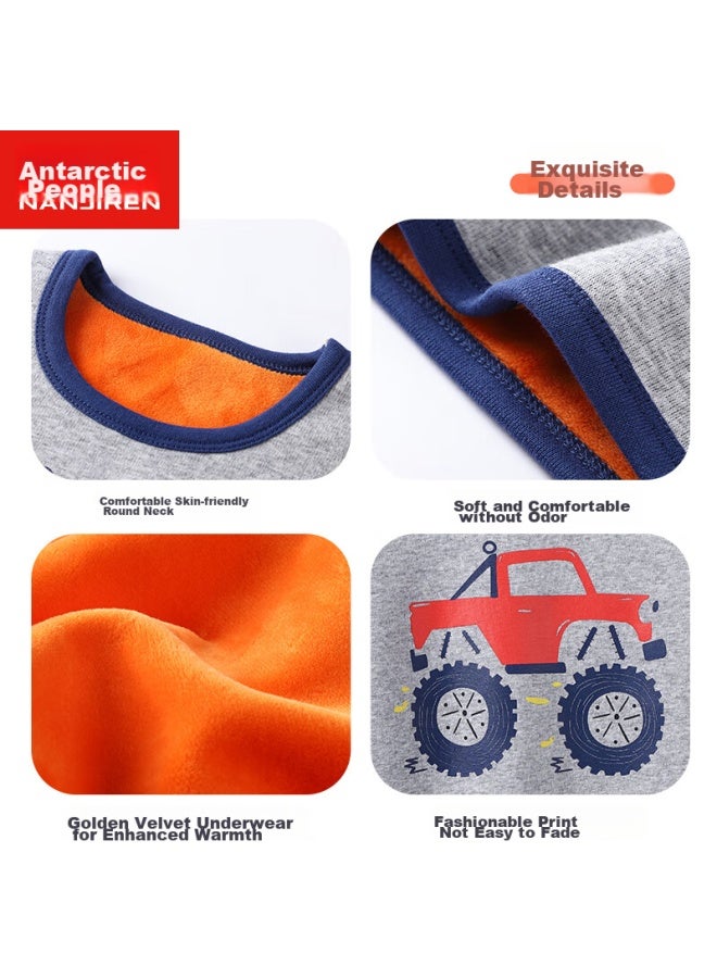 Nanjiren Nanjiren [school Uniform Essential] Children's Thermal Underwear, Boys' Winter Fleece-lined Thickened Undershirt And Pants, Pajama Set  - Image 5