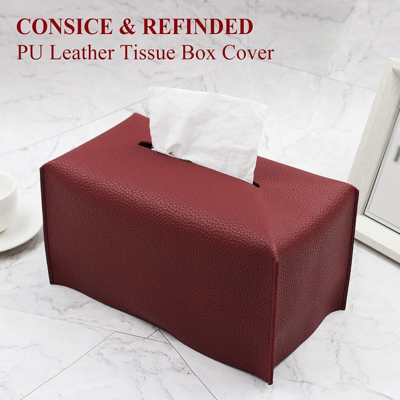 Livelab Tissue Box Cover, Modern Decorative PU Leather Rectangular Tissue Box Case Organizer Holder for Vanity Countertop, Night Stands, Livingroom, Office Desk & Car 9.5X5X5'' | Wine Red - Image 4