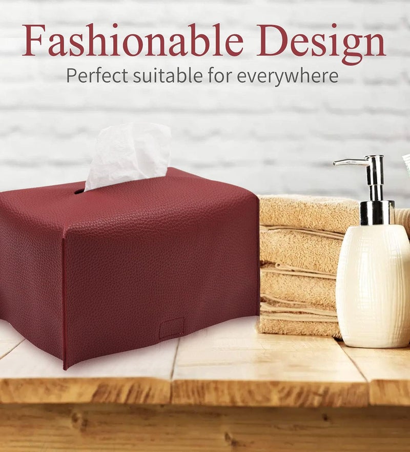 Livelab Tissue Box Cover, Modern Decorative PU Leather Rectangular Tissue Box Case Organizer Holder for Vanity Countertop, Night Stands, Livingroom, Office Desk & Car 9.5X5X5'' | Wine Red - Image 2