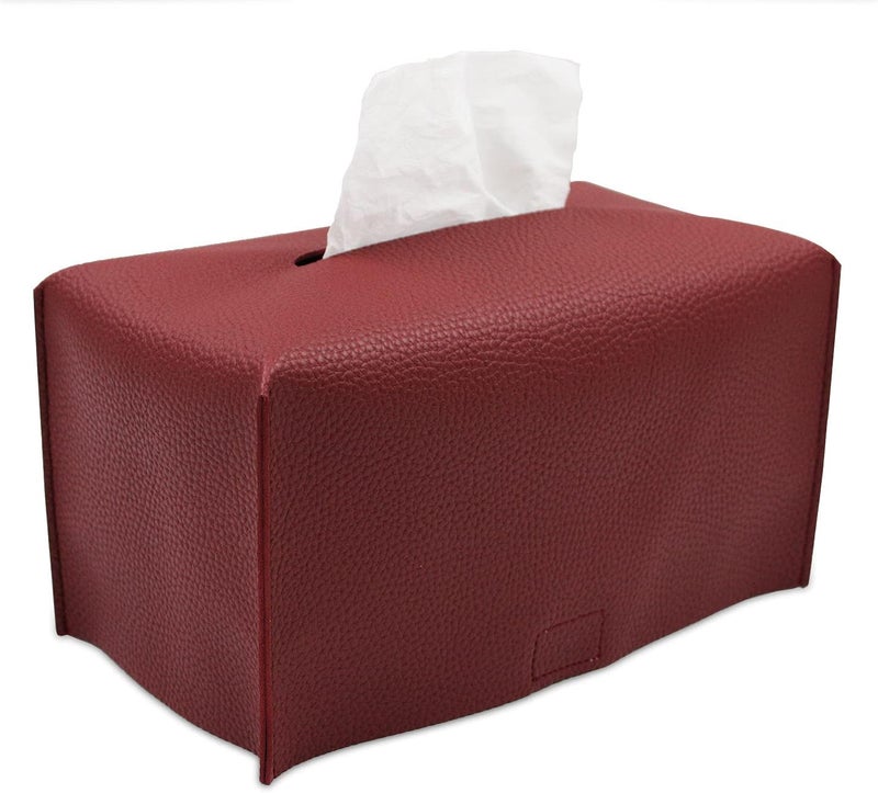 Livelab Tissue Box Cover, Modern Decorative PU Leather Rectangular Tissue Box Case Organizer Holder for Vanity Countertop, Night Stands, Livingroom, Office Desk & Car 9.5X5X5'' | Wine Red - Image 1