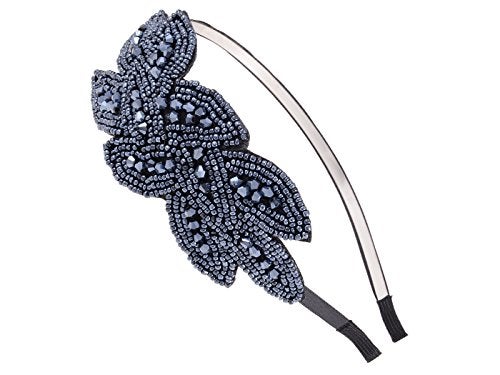Alilang 1920s Blue Beaded Leaf Flapper Headband - Image 1