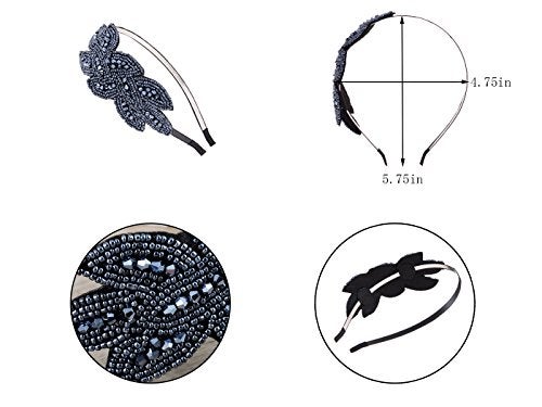 Alilang 1920s Blue Beaded Leaf Flapper Headband - Image 3