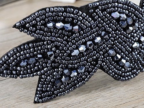 Alilang 1920s Blue Beaded Leaf Flapper Headband - Image 2