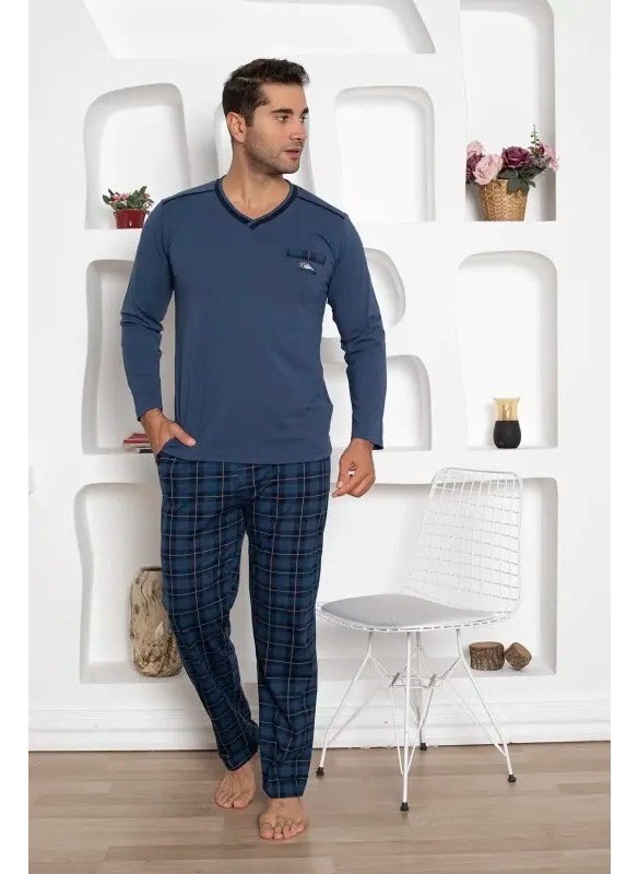 Men's Plaid Pattern V Neck Chest Pocket Seasonal Cotton Long Sleeve Pocketed Pajama Set - pzsku/Z486DD3D7E76686167745Z/45/_/1741272173/0d3b9546-bc52-4345-af85-11d990d778c9