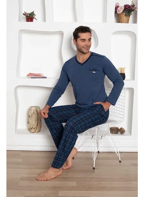 Men's Plaid Pattern V Neck Chest Pocket Seasonal Cotton Long Sleeve Pocketed Pajama Set - pzsku/Z486DD3D7E76686167745Z/45/_/1741272179/26628345-fa67-41a5-bf38-13a0528f7c21