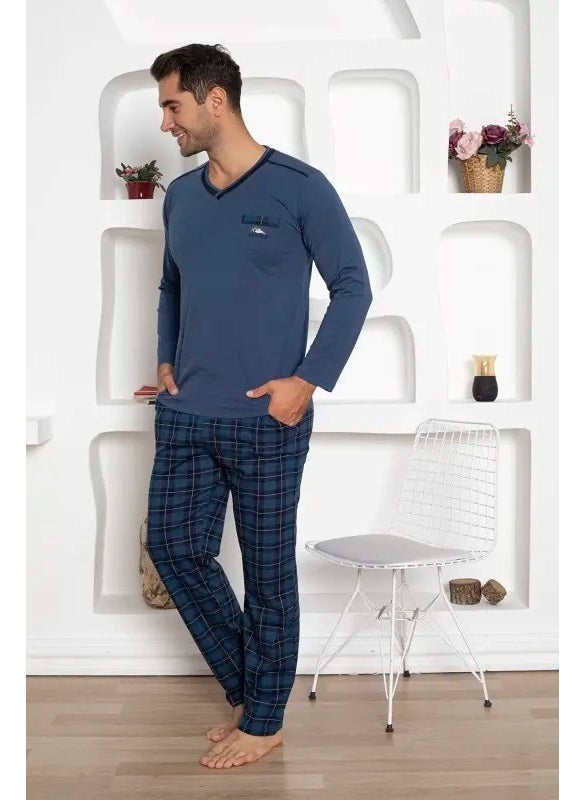 Men's Plaid Pattern V Neck Chest Pocket Seasonal Cotton Long Sleeve Pocketed Pajama Set - pzsku/Z486DD3D7E76686167745Z/45/_/1741272181/5405d572-2780-4bf0-8fd0-9f2851bf5c83