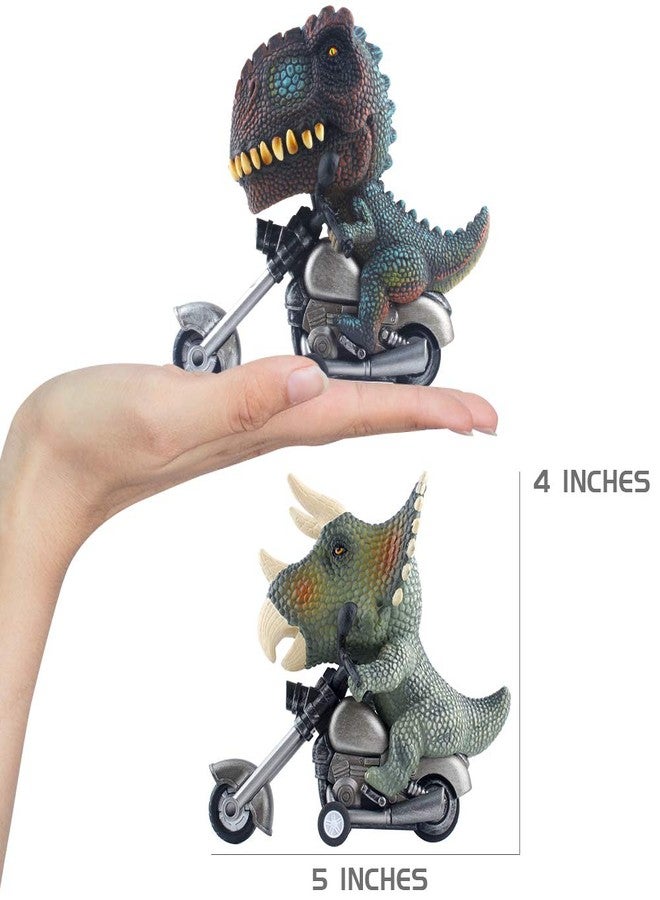 DINOBROS Dinosaur Toy Cars 2 Pack Friction Powered Motorcycle Game T-Rex and Triceratops Monster Dino Toys for Boys Age 3,4,5,6,7 - Image 4