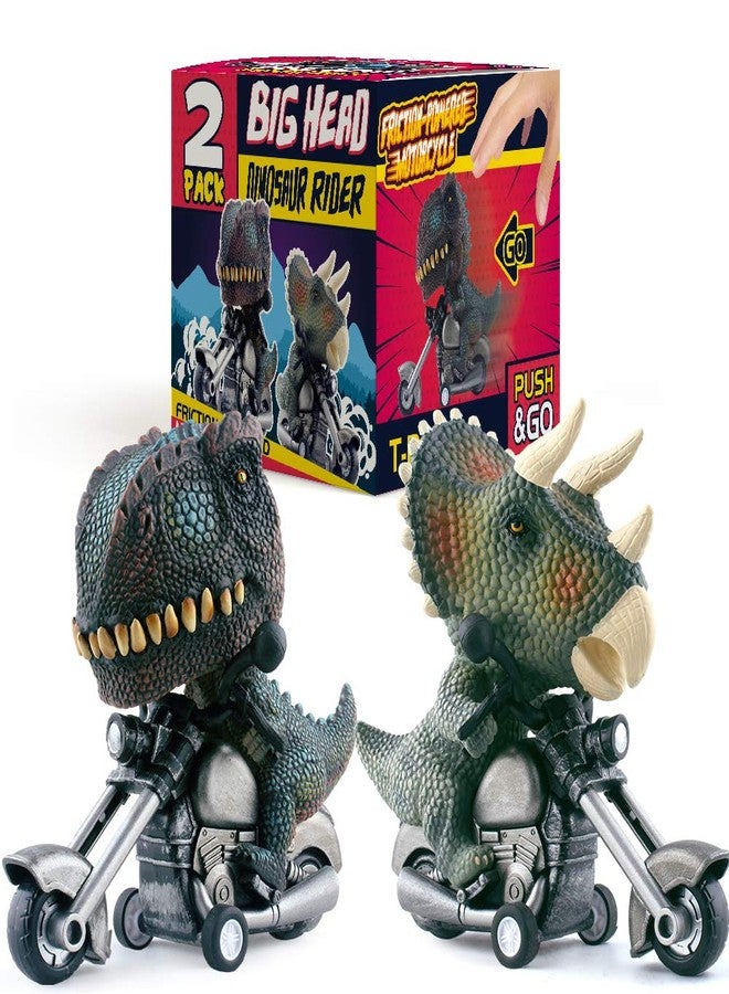 DINOBROS Dinosaur Toy Cars 2 Pack Friction Powered Motorcycle Game T-Rex and Triceratops Monster Dino Toys for Boys Age 3,4,5,6,7 - Image 1