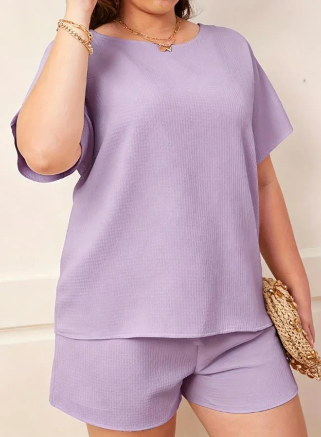 Take Two Plus Size Purple Waffle Knit T-Shirt and Short Pyjama Set