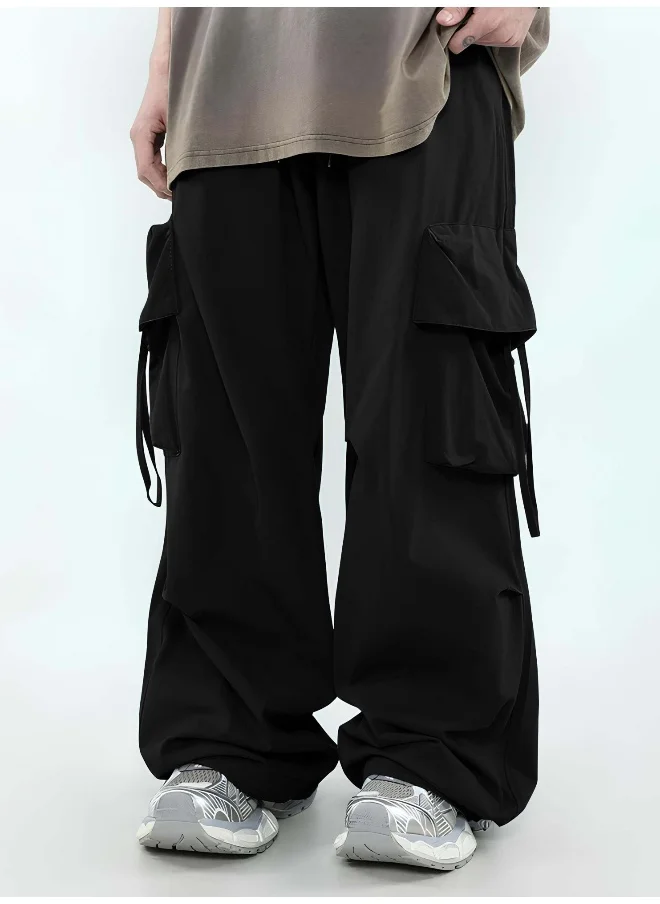 مانياك Mens Solid Black Polyester Nylon Fabric Cargo Pant