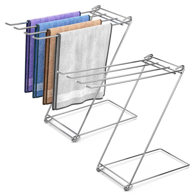 Seropy Kitchen Towel Holder, 4-Arm Kitchen Towel Rack for Drying Dishcloths Hand Towels, Foldable Free Standing Hand Towel Holder for Countertop Bathroom Kitchen Organization RV Essentials, 2 Pack - Image 1