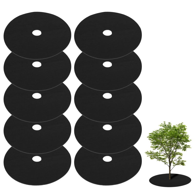 Tezhile TezhiIe 10 PCS Non Woven Tree Rings, Round 24.4 Inches Base Weed Barrier Fabric Cover, Degradable & Reusable Tree Mulch Rings for Landscaping Weed Control Root Protection - Image 1