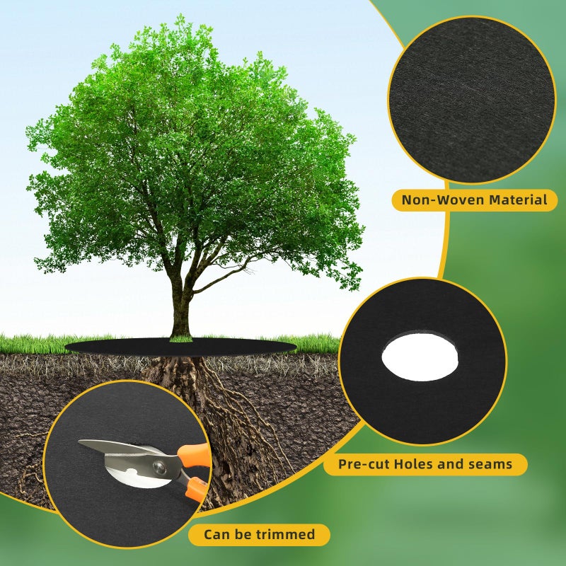 Tezhile TezhiIe 10 PCS Non Woven Tree Rings, Round 24.4 Inches Base Weed Barrier Fabric Cover, Degradable & Reusable Tree Mulch Rings for Landscaping Weed Control Root Protection - Image 3
