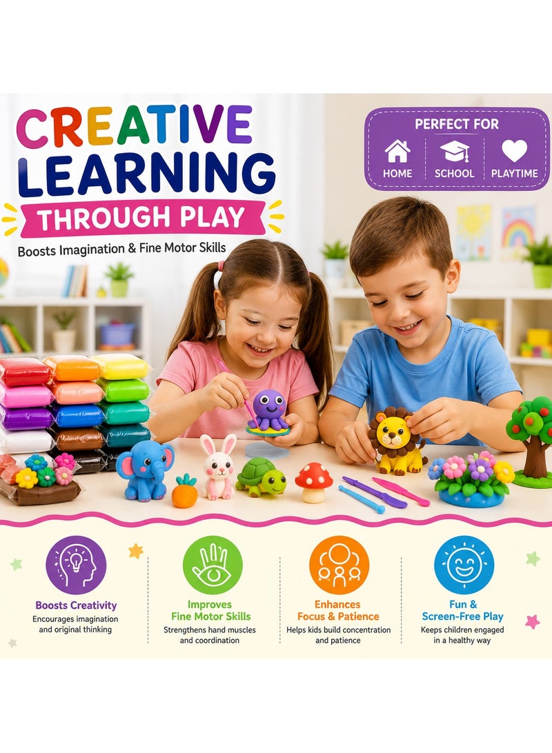 CHEEMAISTIC Air Dry Clay - 12 Colors Modeling Clay Set with 3 Sculpting Tools for Kids, Non-Toxic Soft DIY Craft Clay Kit for Children, Educational Plasticine Dough for Arts Crafts, School Projects, Creative Learning Toys for Boys & Girls - Image 4