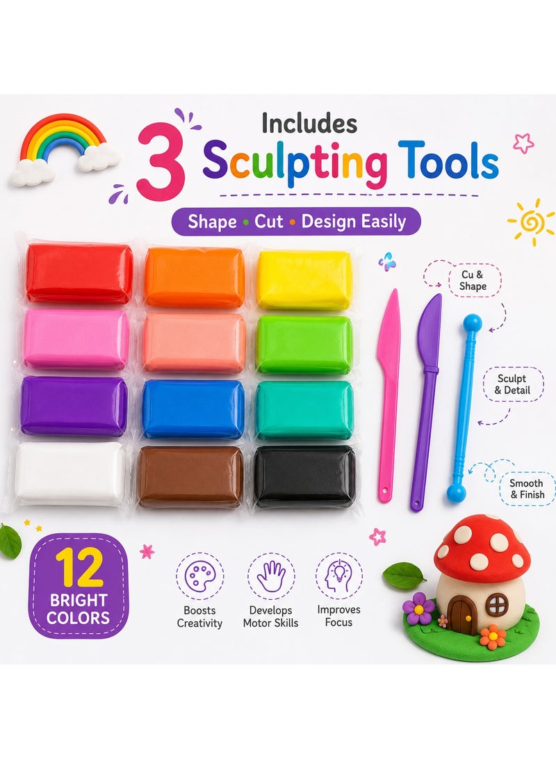CHEEMAISTIC Air Dry Clay - 12 Colors Modeling Clay Set with 3 Sculpting Tools for Kids, Non-Toxic Soft DIY Craft Clay Kit for Children, Educational Plasticine Dough for Arts Crafts, School Projects, Creative Learning Toys for Boys & Girls - Image 5
