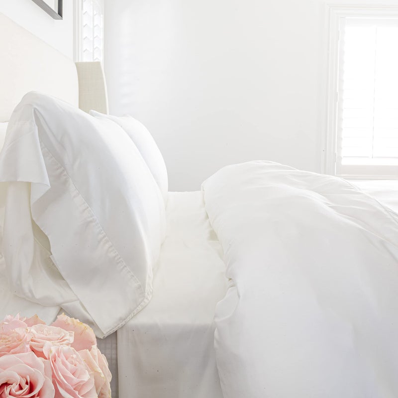 Kickee Pants KICKEE Sheet Set 100 Viscose from Bamboo Sateen Weave Silky Soft Bedding for Heavenly Comfort Best 300 Thread Count White Cloud King 