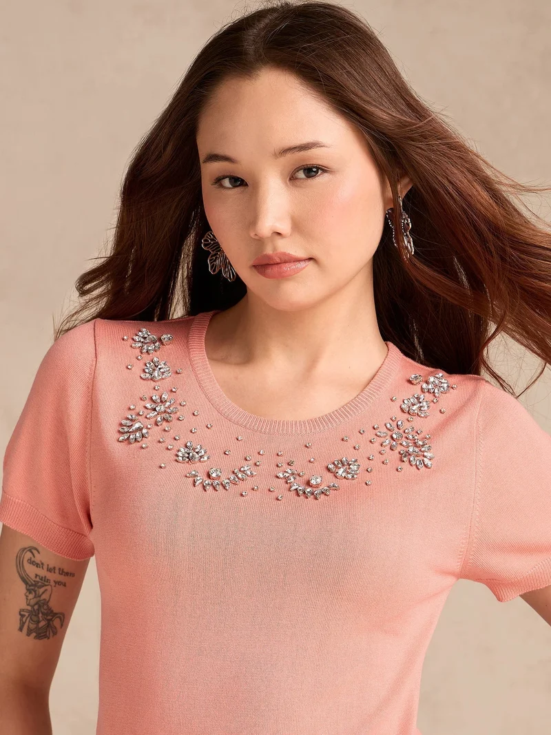 Peach Relaxed Knittedstudded Top