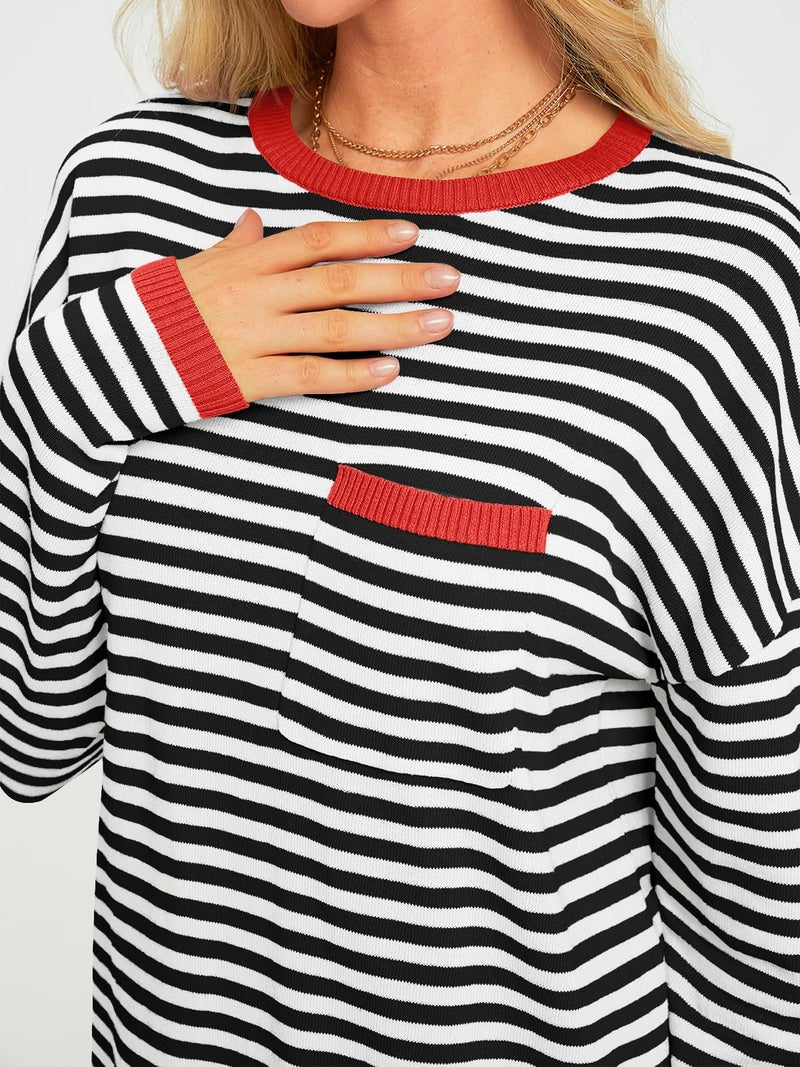 LILLUSORY Womens Sweaters 2025 Early Fall Fashion Must Have Clothes Outfits Striped Lightweight Oversized Ladies Cute Teacher Work Office Pullover Crewneck Long Sleeve Trendy Old Money Tops Clothing - Image 5