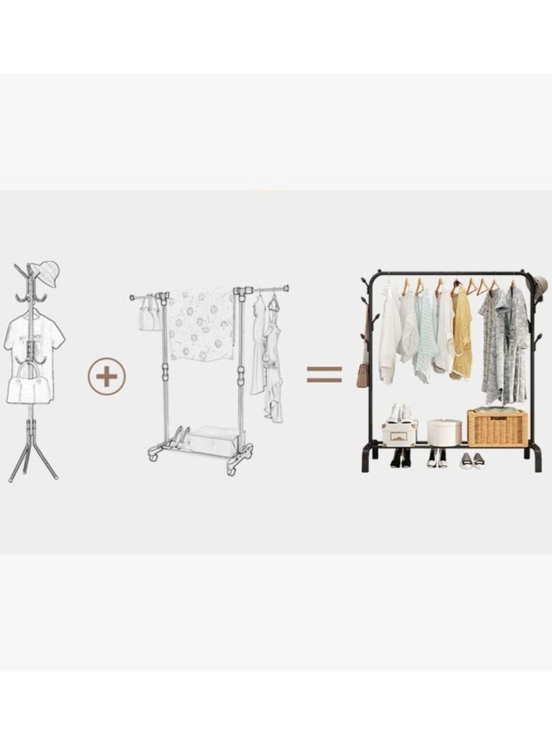 Clothes Storage Rack Floor Hanger Crossbar with 4 Branches Black - Image 4