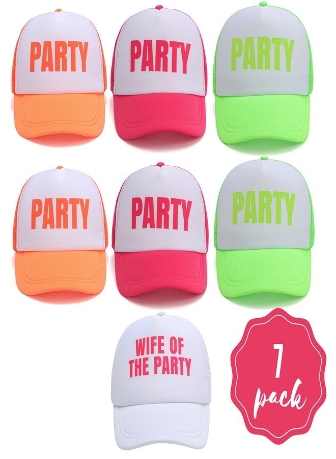 Pop Fizz Designs Bachelorette Hats: 1 Bride Hat, 6 Bride Tribe Hats | Trucker Favors Hats (7 Pack Neon) - Image 2