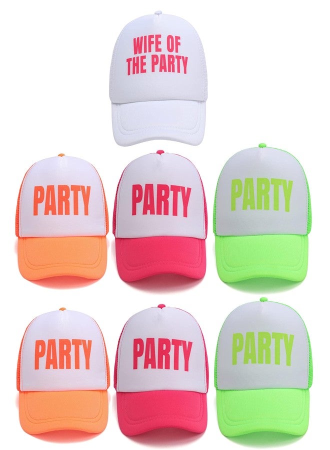 Pop Fizz Designs Bachelorette Hats: 1 Bride Hat, 6 Bride Tribe Hats | Trucker Favors Hats (7 Pack Neon) - Image 1