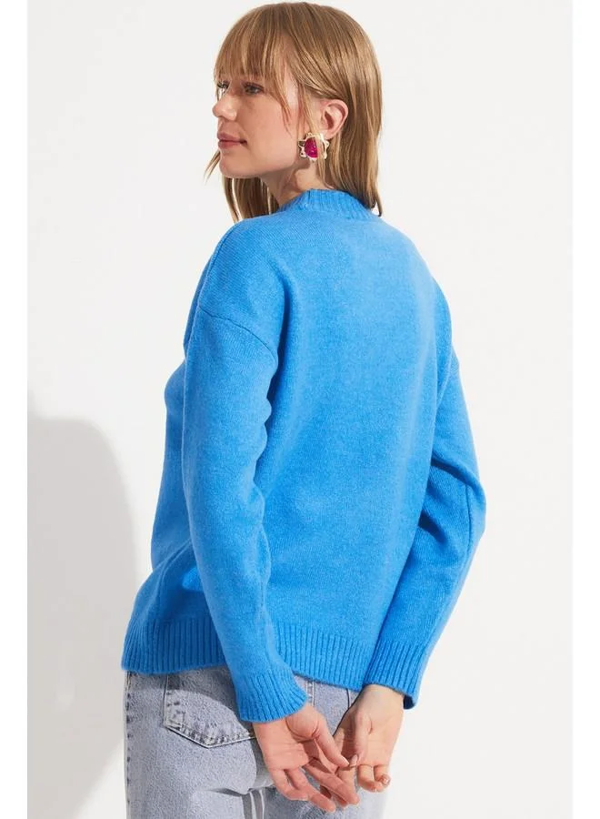 JUNE June Crew Neck Knitwear Sweater Blue
