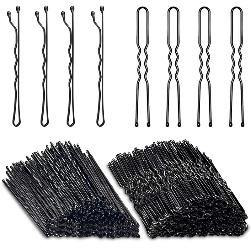 200PCS Black Bobby Pins AITRAI Black Hair Pins Set 100pcs Black Bobby Pins and 100pcs Ushaped Hair Pins Hair Bun Pins with Box for Women 24 Inch