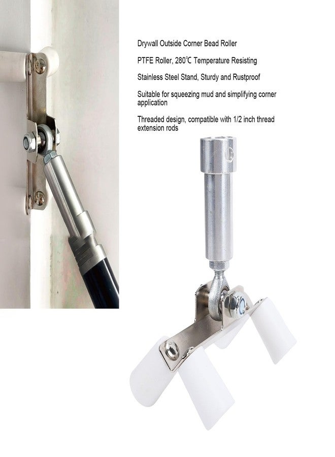 Zunate Drywall Outside Corner Bead Roller, 1/2 Inch Threaded Stainless Steel External Corner Applicator for Mud Squeezing, PTFE Roller Head Fits Extension Poles - Image 4