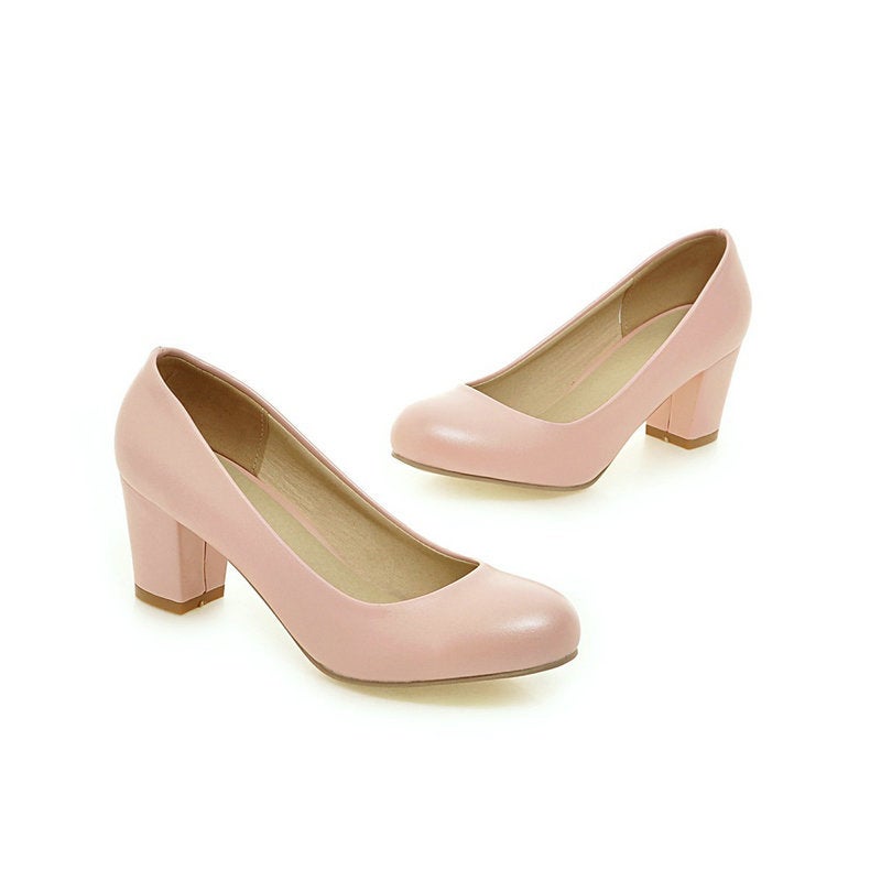 High Heels Women'S Round Toe Thick Heel Leather Work Professional Black Temperament Girl'S Waterproof Platform Spring Single Shoes - Image 1