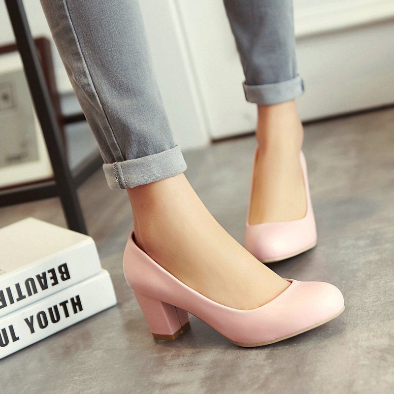 High Heels Women'S Round Toe Thick Heel Leather Work Professional Black Temperament Girl'S Waterproof Platform Spring Single Shoes - Image 5