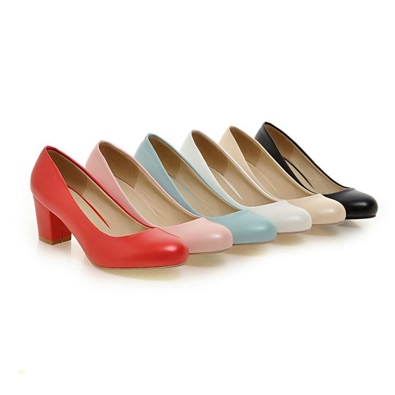 High Heels Women'S Round Toe Thick Heel Leather Work Professional Black Temperament Girl'S Waterproof Platform Spring Single Shoes - Image 2