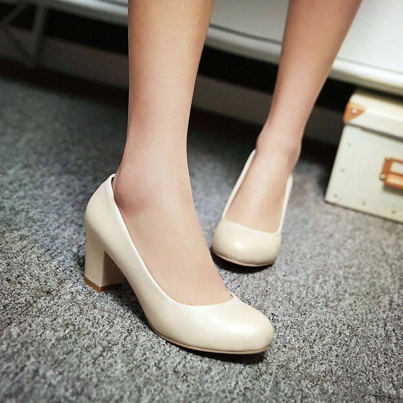 High Heels Women'S Round Toe Thick Heel Leather Work Professional Black Temperament Girl'S Waterproof Platform Spring Single Shoes - Image 3