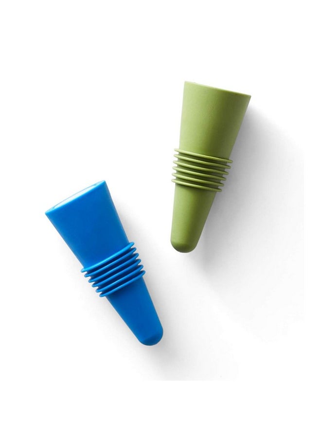 rabbit Rabbit Wine and Beverage Bottle Stoppers with Grip Top (Blue, Set of 2)  - Image 1