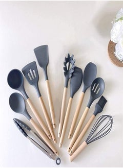 Generic 11- Piece Wooden Handle Non Stick Cookware Spoon Set Grey  - Image 3