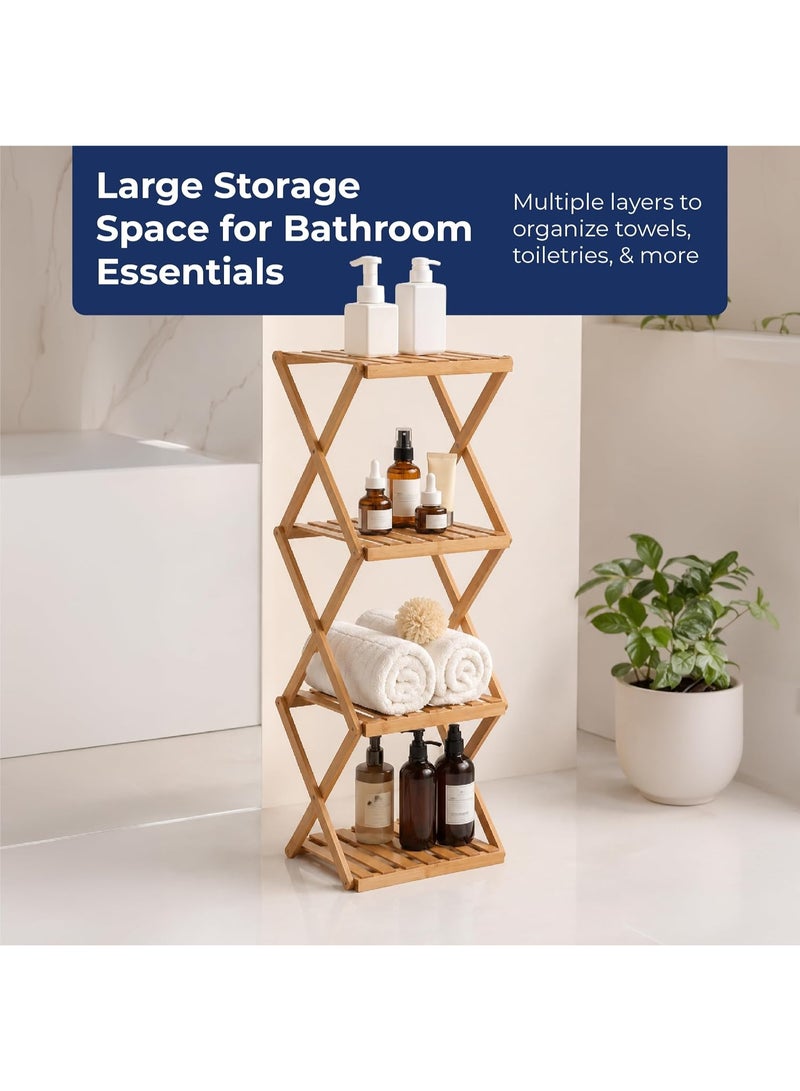 Lifelong Foldable 4-Tier Bamboo Storage Rack | Space Saving Wooden Shelf for Bathroom Essentials, Kitchen Storage, Bedroom Organizer, Living Room Display, Balcony Plants & Laundry Accessories - Image 3